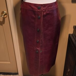 Elegant Burgundy/Tan Reversible Genuine Leather Skirt